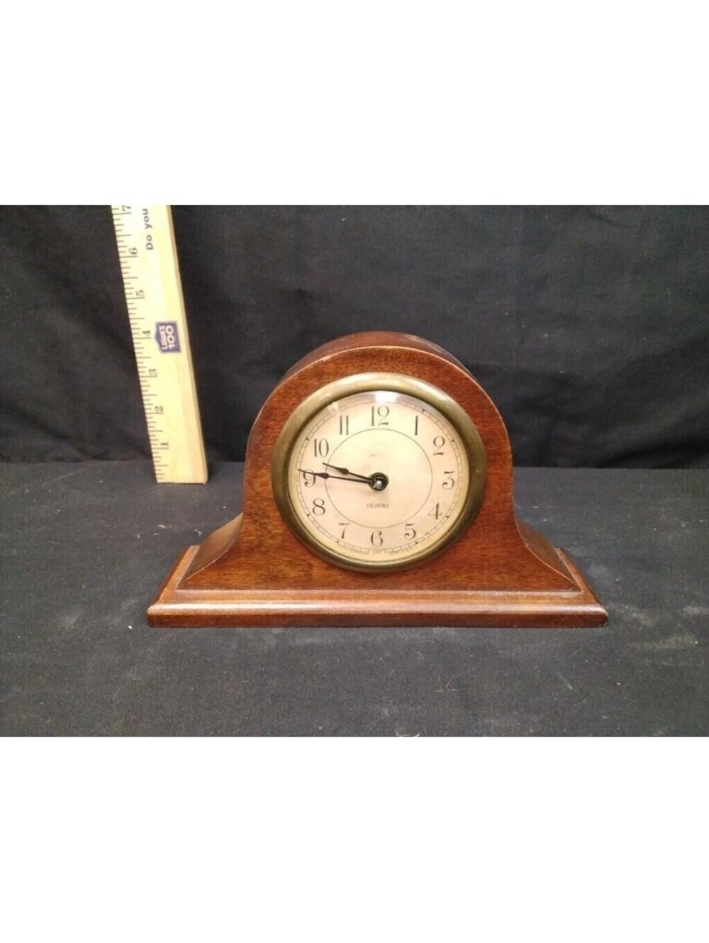 Gilbert Tambour Style Wooden Mantel Clock With Brass Bezel And Key